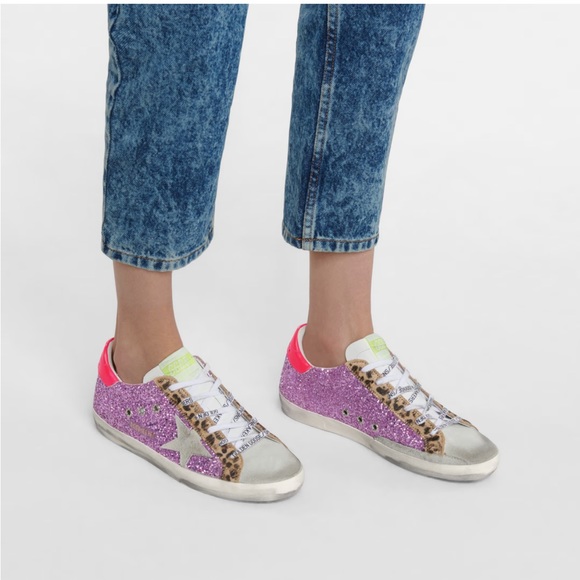 Super-Star sneakers with pink glitter and leopard-print pony skin inserts - Picture 3 of 13